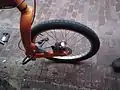 Leading link suspension fork on a BuzBike