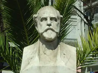 Bust of the poet Lorentzos Mavilis at Mavilis square in Athens.
