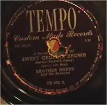 Brown, circular label of a 'Custome Made Record' Co. 33RPM platter showing the "Sweet Georgia Bown" title